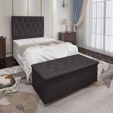 Imagem de Kit Cabeceira Solteiro E Recamier Baú 0,90M Marrom