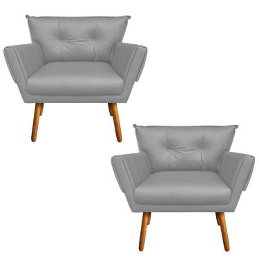 Imagem de Kit 02 Poltronas Anitta Corino Castanho Cinza