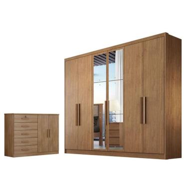 Imagem de Guarda Roupa Casal com Cômoda Linea Seul 8 Portas 8 Gavetas em MDF e MDP com Espelho Cu...