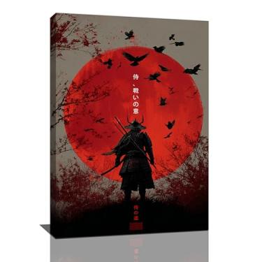 Imagem de Samurai blindado japonês arte de parede moderna japonesa guerreiro decoração de parede em tela asiático oriental Bushido quadros pintura impressão arte decorações emolduradas presentes para quarto