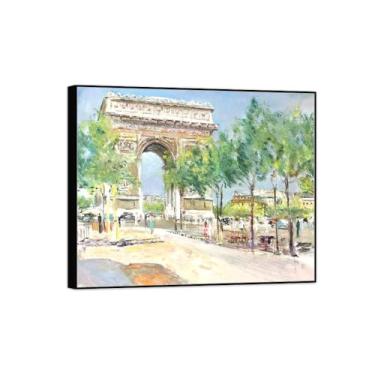 Imagem de BMZFYBS Imagem de arte de parede de paisagem - impressões em tela vintage - portão - pintura com moldura preta para sala de estar decoração de casa de fazenda 80 x 95 cm 31 x 37 pol