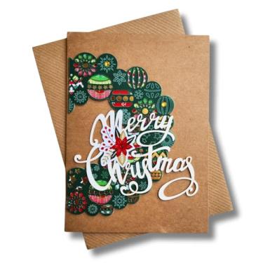 Imagem de Cartão postal de Natal Kraft 3D com envelope (grinalda verde)