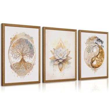 Imagem de Lhoiplme Árvore da Vida Arte de Parede Tela Lótus Zen Decoração de Parede Ioga Espiritual Pinturas Artísticas Yin Yang Decoração Abstrata Arte Spa Yoga Árvore Imagens para Sala de Estar Quarto 40,6 x