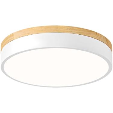 Imagem de TEMINBU Luminária De Teto Led Madeira Regulável, 5 Lâmpadas Embutidas, 2700K-6000K, Moderna, Branca, Redonda Minimalista Para Quarto, Cozinha, Lavanderia, Corredor, 11,81 Pol.