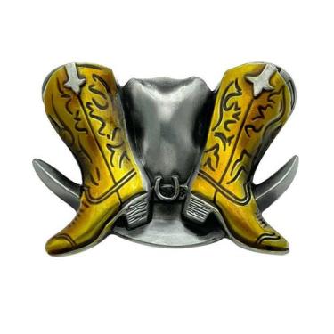 Imagem de Botas de cowboy com fivela de cinto e design de chapéu em liga 78g - Y