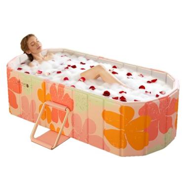 Imagem de JSQBSECL Banheira dobrável portátil, banheira independente grande dobrável de 119 cm para adultos, banheira de hidromassagem, banho de gelo, banheira de spa de banheiro familiar interna e externa