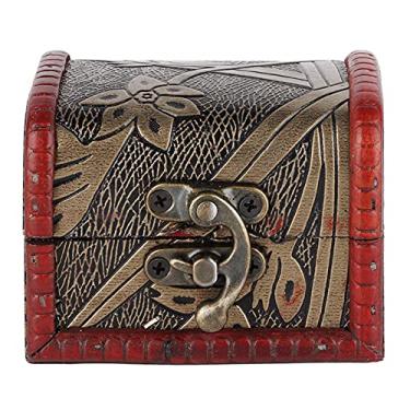 Imagem de Acouto Caixa de Bloqueio de Joias de Madeira Decorativa Vintage baú de Tesouro - Pequena Caixa de Tesouro Com Padrão de Narciso, Fivela de Bloqueio Bronzeada, Armazenamento Perfeito de Joias e