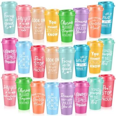 Imagem de FillTouch 24 peças de presentes inspiradores para funcionários colegas de trabalho, colegas de equipe, xícaras de café de plástico reutilizáveis de 473 ml com frases positivas, presentes de