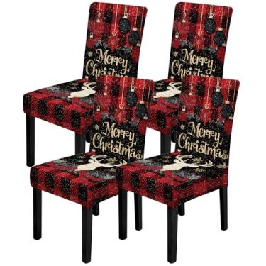 Imagem de ANNA QUEEN Conjunto de 4 capas de cadeira de Natal, capas elásticas removíveis, laváveis para jantar, fazenda, hotel, festa, casamento (estilo 18)