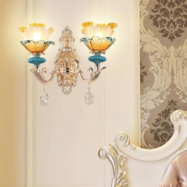 Imagem de Luminária de parede contemporânea de cristal para interiores, estilo europeu, luxuosa, com LED, para decoração de sala de estar, quarto, escritório, quarto modelo, hotel, casa de campo, corr