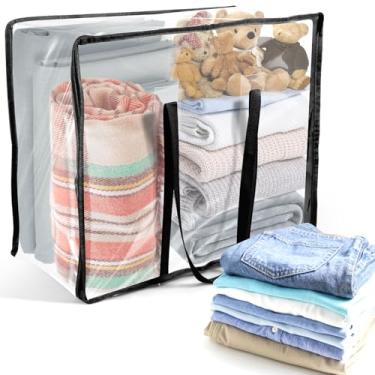 Imagem de KHZSPP Sacos transparentes de armazenamento de roupas, bolsas dobráveis de PVC com zíper e alças para roupa de cama, cobertores, edredons, roupas e brinquedos, organizadores multiuso e econômicos de