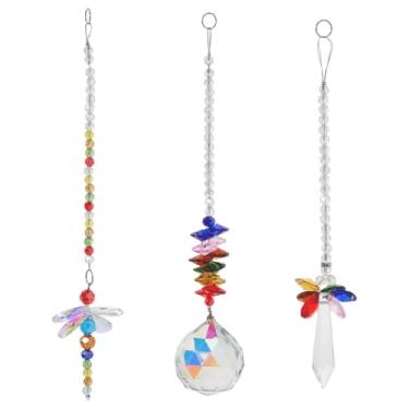 Imagem de SUPERFINDINGS 3 peças, 3 estilos, cristais, apanhadores de sol, bola de prisma de cristal transparente com corrente de libélula, criador de arco-íris, prismas de janela, apanhador de sol para
