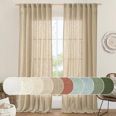 Imagem de LAMIT Cortinas semitransparentes de linho 243,8 cm de comprimento, conjunto de 2 painéis, painéis de filtragem de luz, abas traseiras e bolso para varão, cortinas de chão ao teto para quarto/sala de