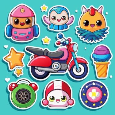 Imagem de Adesivos Kawai para Crianças Decoração de Quarto e Cadernos Estrelas Motos Sorvetes 40x40cm