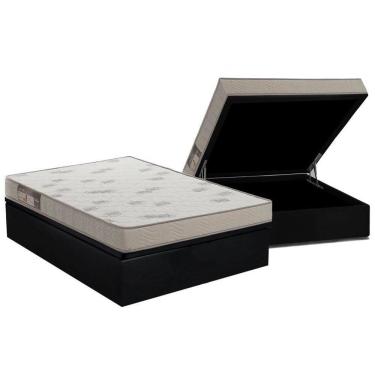 Imagem de Cama Box Baú Casal: Colchão Espuma Ortobom D23 Light Saúde + Base Crc Courano Black(138X188)