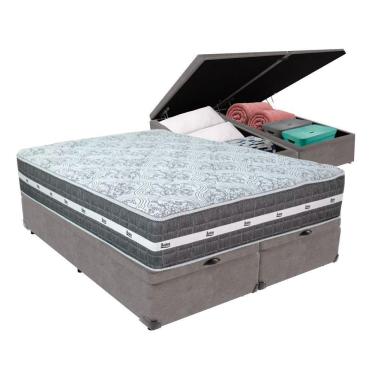 Imagem de Cama Box Com Baú Bege E Colchão Queen Black Grafit Anjos Cor:cinza