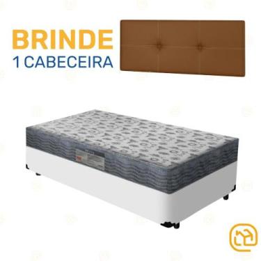 Imagem de Box Solteiro Branco + Cabeceira Painel Iris Marrom + Colchão D33 ISO 1