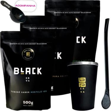 Imagem de Kit 3 Pacotes Tereré Black Erva Mate + Copo de Alumínio Térmico + Bomb