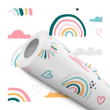 Imagem de Papel de Parede Adesivo Arco Íris Céu Nuvem Colorido Bebê Infantil Mod