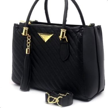 Imagem de Bolsa Feminina Tiffany com Alça Transversal, Couro Sintético Matelassê, Detalhes Dourados, Estilo Elegante (Preto)