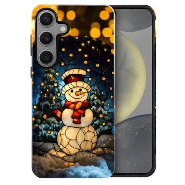 Imagem de heindiy Compatível com Samsung Galaxy S23 FE, capa brilhante, proteção total, à prova de choque, anti-arranhões, capa de TPU, capas para homem mulher - vintage Natal boneco de neve vitral