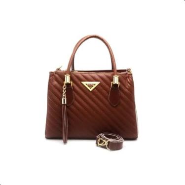 Imagem de Bolsa Feminina Tiffany com Alça Transversal, Couro Sintético Matelassê, Detalhes Dourados, Estilo Elegante (Marrom)