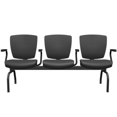 Imagem de Cadeira Longarina 3 Lugares Aeroporto Recepção Preto Baixa Flexi P03 Vinil Preto - Lyam