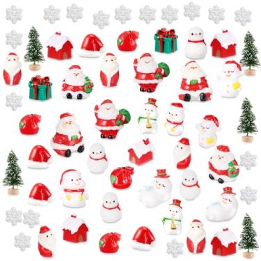 Imagem de Sawysine 64 peças mini estatuetas de Natal de resina, miniaturas de Natal, enfeite de jardim em miniatura, mini boneco de neve, árvore de Natal para artesanato faça você mesmo, globos de neve