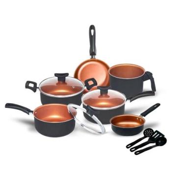 Imagem de Jogo de Panelas 9 Pçs Teflon Tampas Vidro Antiaderente Varias Cores - 