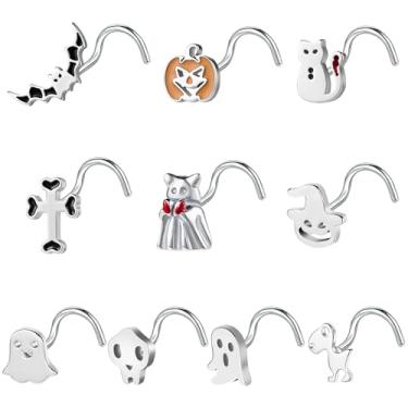 Imagem de BodyAce Piercing de nariz de 20 g, piercing de narina, de aço inoxidável, piercing de nariz em forma de L, joias de Halloween para mulheres e homens, Aço inoxidável Zircônia cúbica, Zircônia cúbica