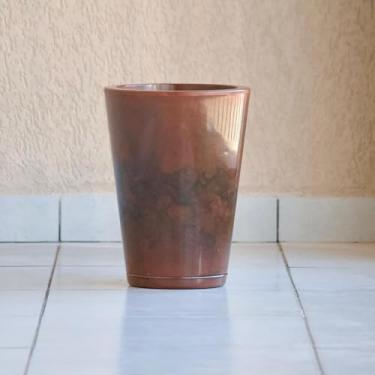 Imagem de Vaso de Plantas Flores Decorativo Sala Jardim Casa Coluna Cone Redonda 39x29 Lisa Marmorizada Polida com Prato (Marrom)