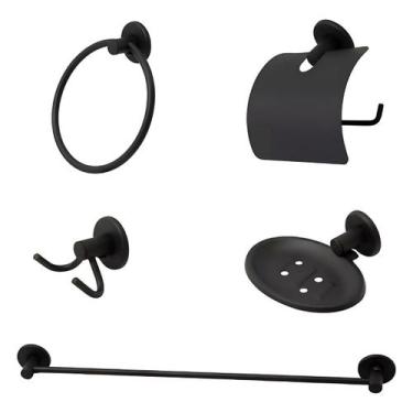 Imagem de Kit Acessórios Para Banheiro Aço Inox 5 Peças Preto Fosco Fixação Dupl