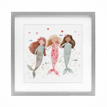 Imagem de Stupell Industries Impressão emoldurada cinza Trio of Mermaids Friendship Under Glass, design de Leah Straatsma, 13 x 13
