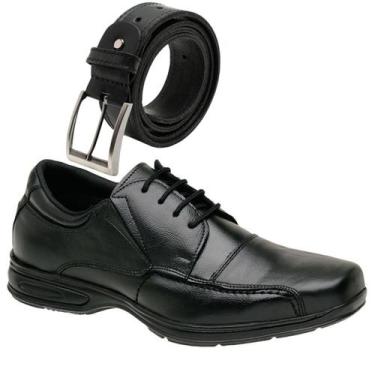 Imagem de Kit Sapato Confort Ortopédico Social De Couro Cinto Largo 100 Couro 50