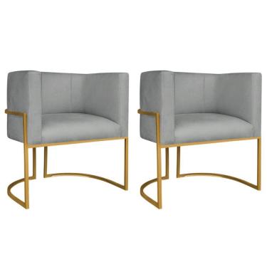 Imagem de Kit 02 Poltronas Decorativa Luna Base De Ferro Dourado Bouclé Cinza