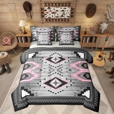 Imagem de Jogo de cama solteiro asteca cinza em uma bolsa, 7 peças, rústico, ocidental, com lençol exótico, geométrico do sudoeste, para crianças, meninos, adultos, mulheres, nativo americano, navajo, conjunto