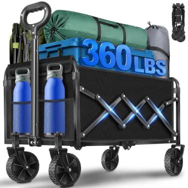 Imagem de Carrinhos dobráveis e dobráveis de 163 kg com rodas, carrinho dobrável para acampamento, praia, mercearia, compras, esportes, jardim