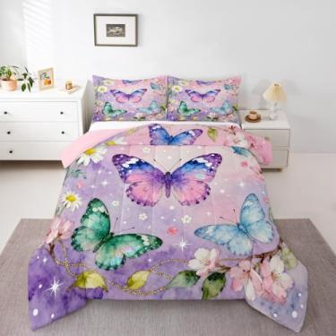 Imagem de jejeloiu Jogo de cama solteiro com estampa de borboletas, estampa de borboletas, edredom para crianças, meninos, meninas, decoração de quarto de crianças, microfibra ultramacia e respirável