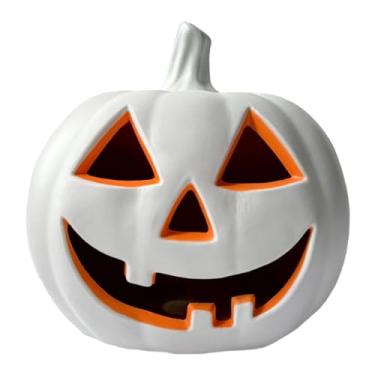 Imagem de MotiveTech Lâmpada de abóbora de Halloween com interruptor automático, ornamento exclusivo, iluminação LED para festas de clube, restaurante, pátio, caminho, Branco
