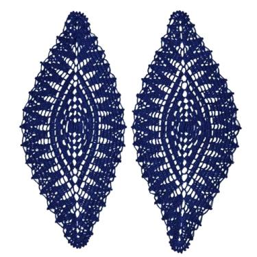 Imagem de BOMHCS Jogo americano oval de crochê para armário de mesa de cabeceira, pacote com 2, porta-copos de cozinha tricotados feitos à mão de 20 x 53 cm (2, azul marinho)