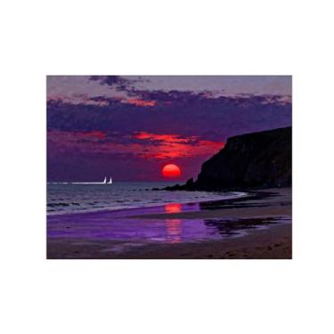 Imagem de Quadro em tela paisagem sol praia mar céu Arte parede costeira para sala de estar Pintura paisagem 60x80cm24x31in sem moldura