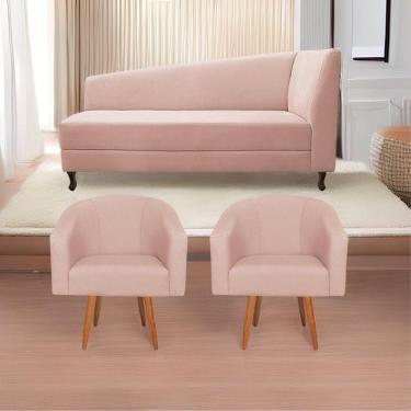 Imagem de Kit Diva Recamier Heitor 160Cm Lado Esquerdo E 02 Poltronas Luiza Suede - Amarena Móveis Rosê