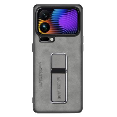 Imagem de FWYANZH Capa de couro para Xiaomi 17 Pro Max/17 Pro/17, suporte oculto ajustável, proteção fosca, lente de câmera à prova de choque, cinza, 17