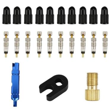 Imagem de DUSCOKE Kit de reparo de núcleo de válvula Presta 23 peças - Kit de substituição de bicicleta adaptador de núcleo de válvula sem câmara de ar com ferramentas de remoção de núcleo de válvula de