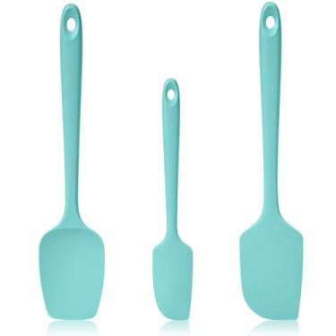 Imagem de Lilybeam Espátulas resistentes ao calor de 150 ºC, conjunto de raspadores de silicone de cozinha para cozinhar, assar, misturar, mexer, mexer, panelas antiaderentes, tigela (3 peças, céu aquático)
