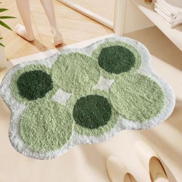 Imagem de Lindo tapete de banheiro verde 76 x 50 cm, tapete de banho de microfibra extra macio e absorvente, antiderrapante, lavável na máquina, tapete de banho felpudo de secagem rápida, adequado para banheiro
