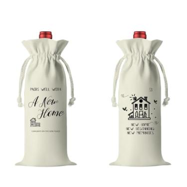 Imagem de 1 bolsa de vinho de inauguração de casa para proprietário, decoração de festa de inauguração de casa, bolsa de vinho com cordão de lona para dono de casa nova