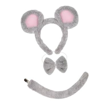 Imagem de KiBcsLic Tiara com orelhas de rato, gravata borboleta e orelhas e rabo de animal para RPG baile de máscaras, Cinza