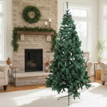 Imagem de Árvore de Natal Verde, 2,10m de Altura x 1,1m de Diâmetro, 1.100 Galhos em PVC e Ferro, Base Retrátil, Montagem Fácil, Decoração Natalina