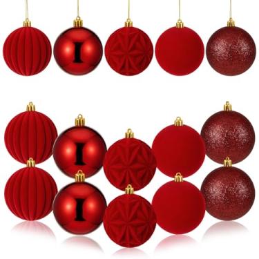 Imagem de Blueweenly 15 peças de enfeites de bola de Natal de 8 cm, decorações para pendurar na árvore de Natal, bolas de veludo, ornamentos inquebráveis para decoração de festa de Natal (bordô)